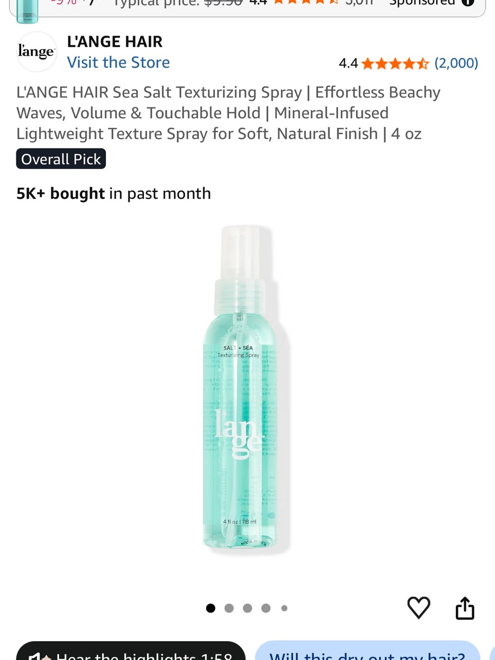 Lange Green Texturizing Spray for Women Hair Styling